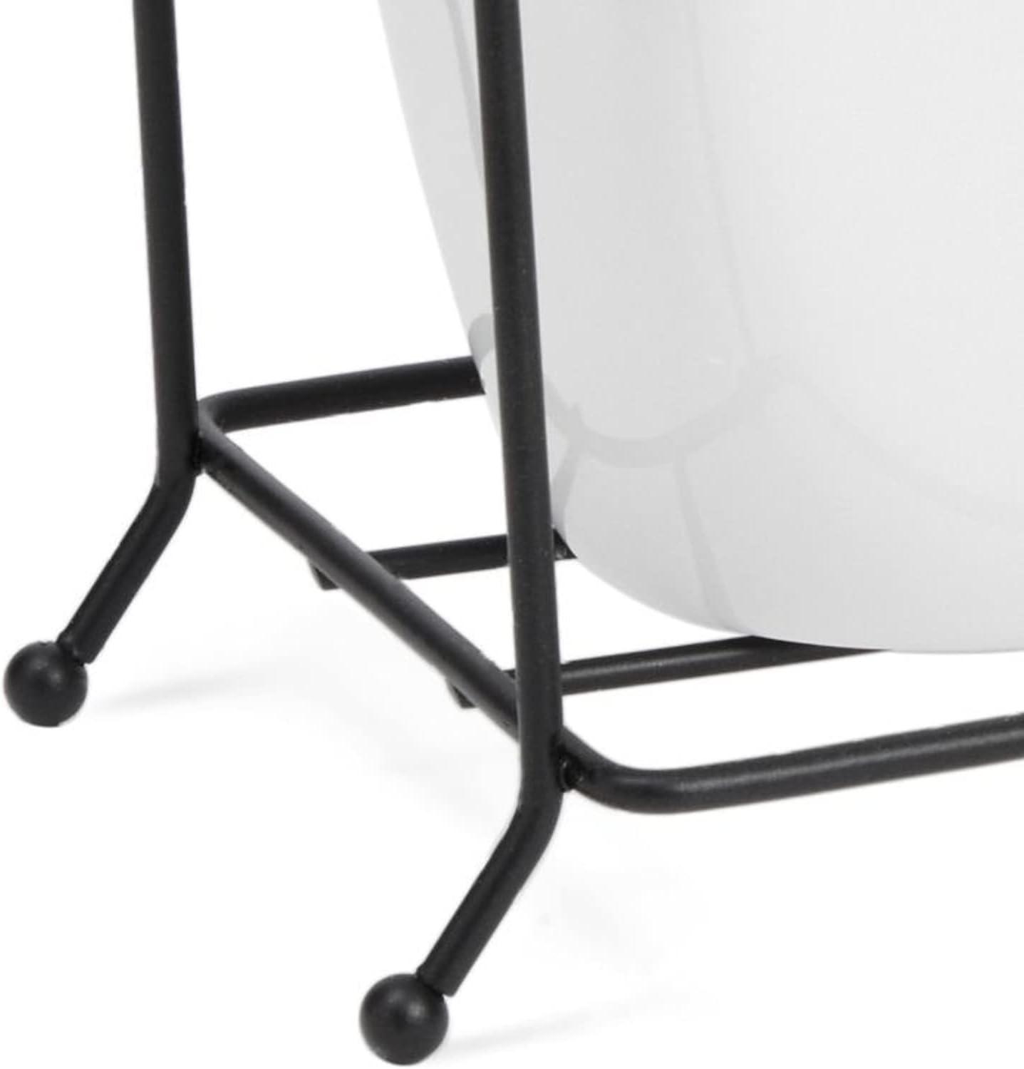 3 Piece White Ceramic Utensil Holder with Metal Stand, Flatware Caddy for Cutlery, Silverware, Kitchen Organizing (White, 13 x 4 x 5 In)