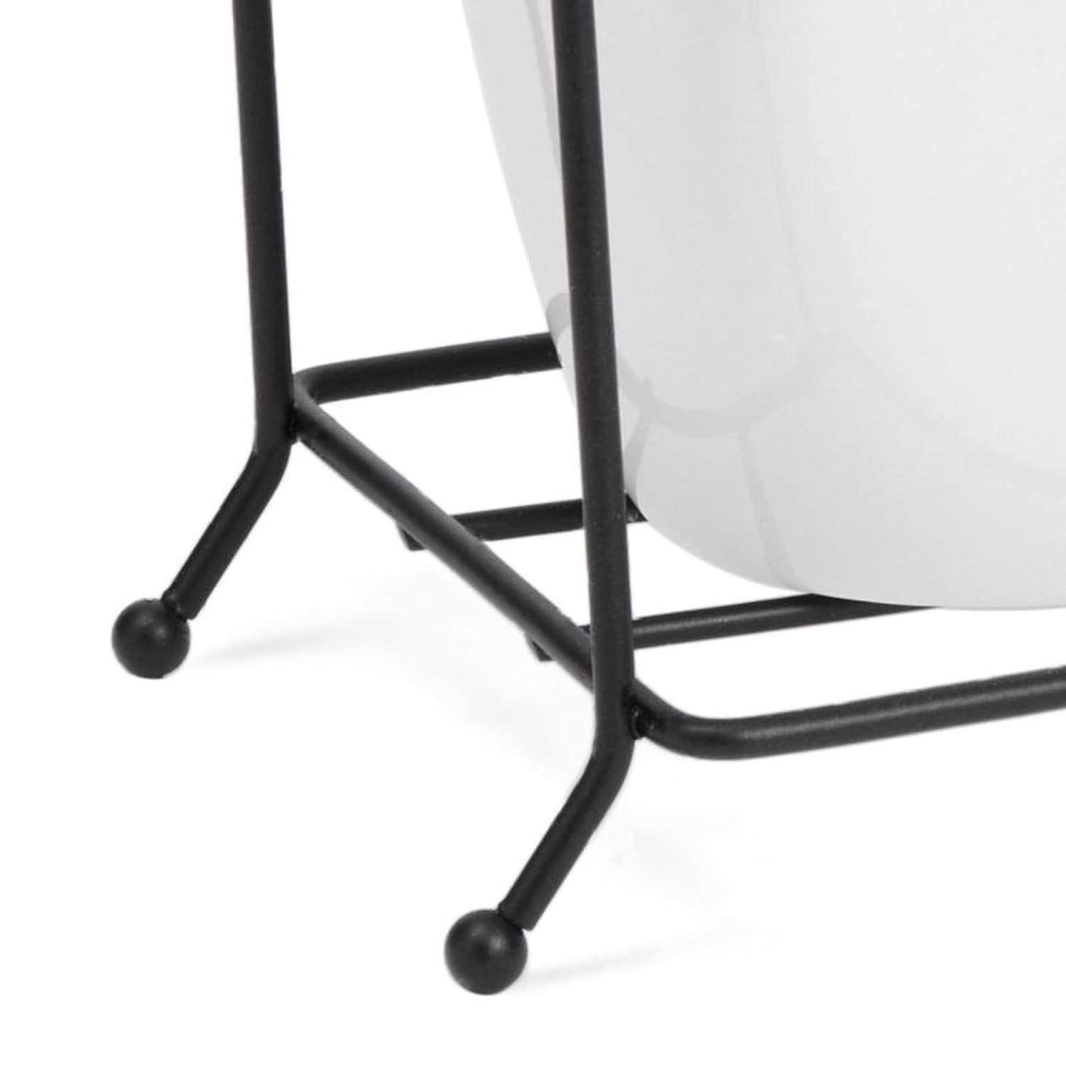 3 Piece White Ceramic Utensil Holder with Metal Stand, Flatware Caddy for Cutlery, Silverware, Kitchen Organizing (White, 13 x 4 x 5 In)