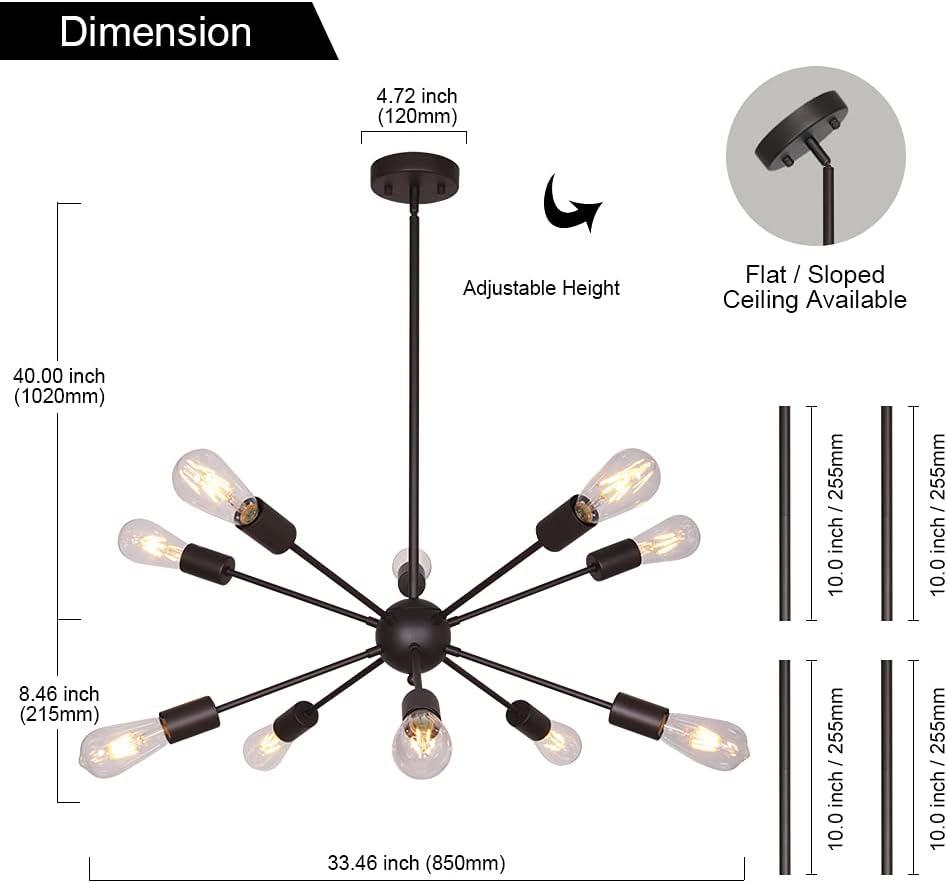 Black Metal 10-Light Sputnik Sphere Chandelier