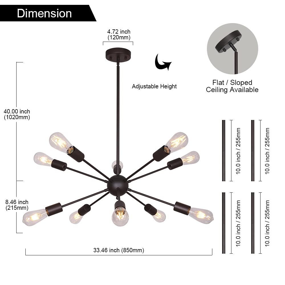 Black Metal 10-Light Sputnik Sphere Chandelier