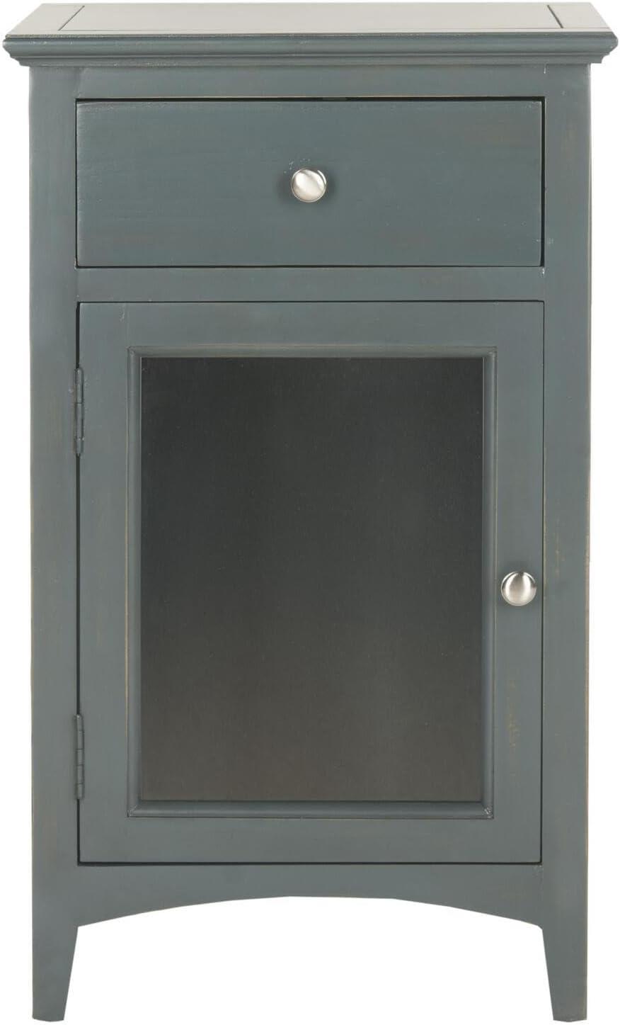 Ziva 1 Drawer Nightstand with Glass Cabinet - Dark Teal - Safavieh.