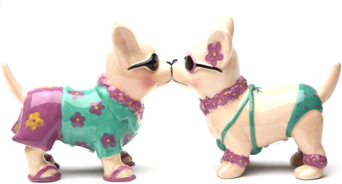 Chihuahua Beach Style 3 1/2'' tall Magnetic Salt and Pepper Shakers