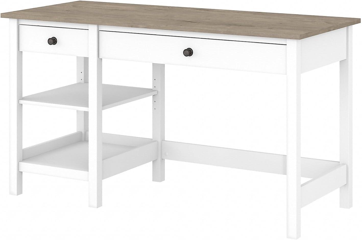 54W Mayfield Computer Desk with Shelves Shiplap Gray/Pure White - Bush Furniture