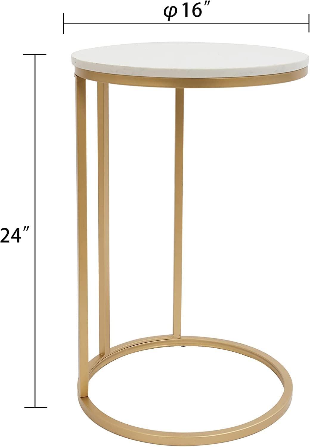Modern 16 in Gold C-Top Faux Marble Side Table