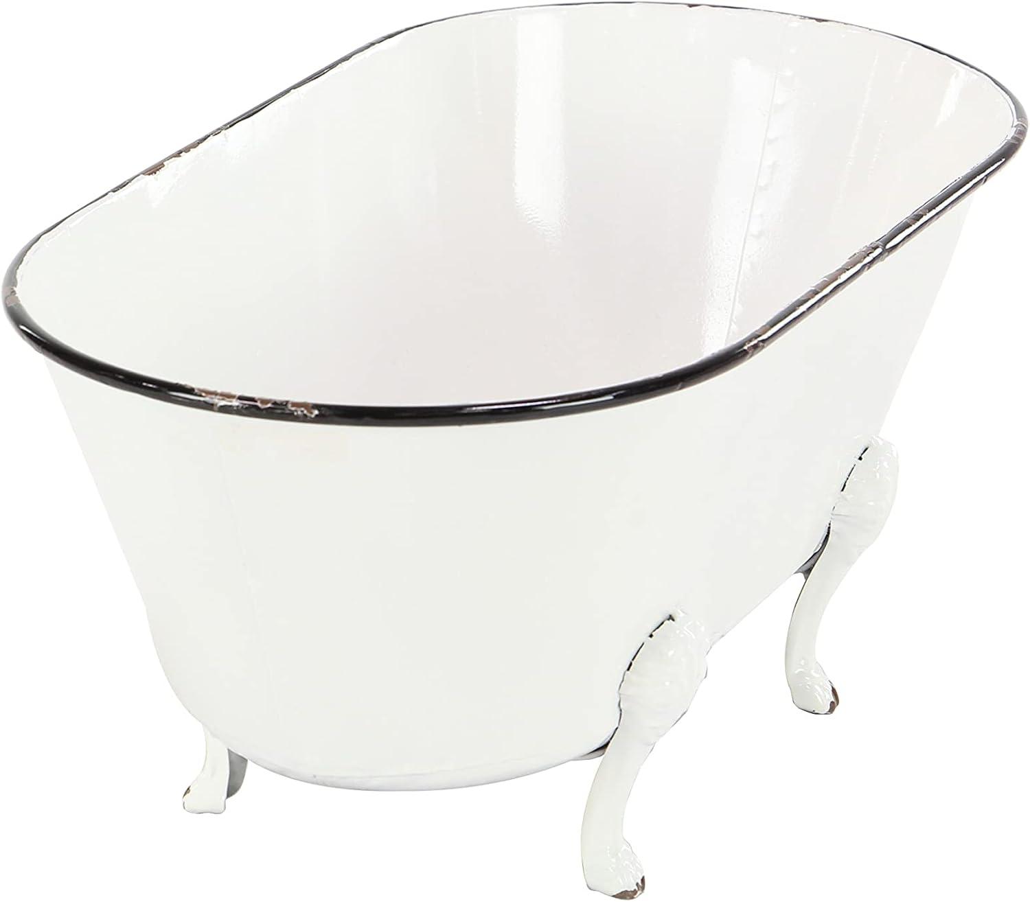 DecMode 20" x 9" Indoor Outdoor Bathtub White Metal Planter
