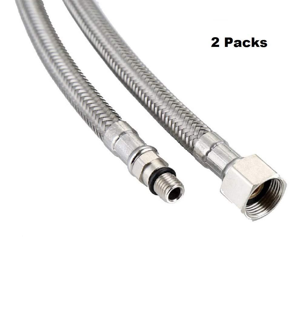 (2Pcs) EZ-Fluid 20-Inch Long Faucet Connector Braided Stainless Steel Supply Hose 3/8-Inch Female Compression Thread x M10 Male Connector