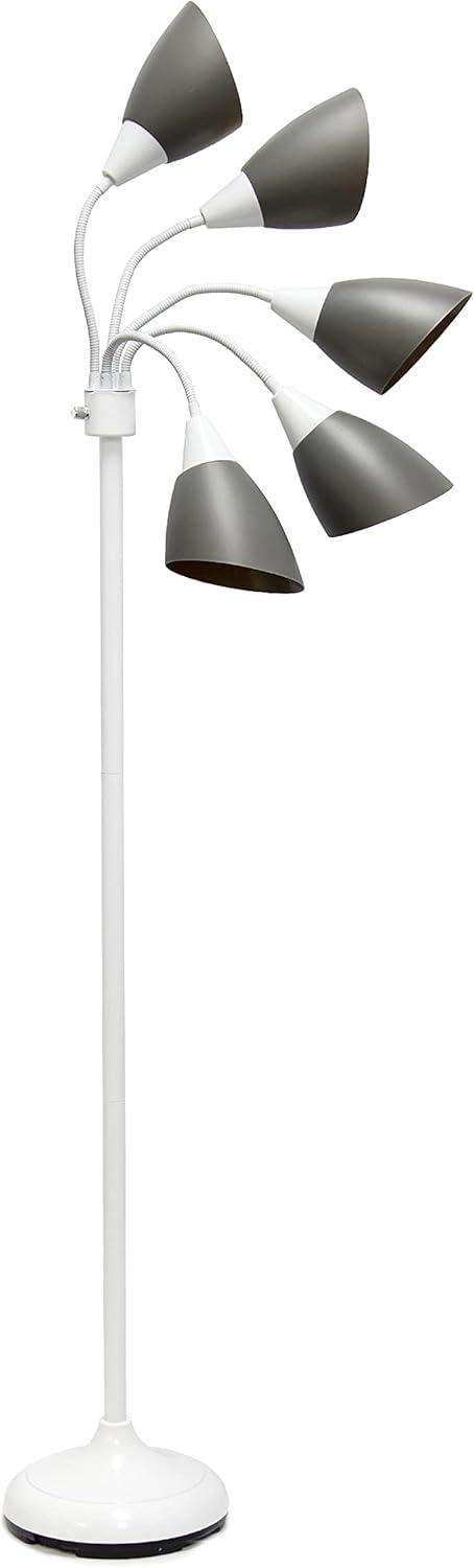 Simple Designs 67" Contemporary Multi 5-Head Adjustable Gooseneck Floor Lamp with Shades Gray : ETL Listed, Metal Body, Rotary Dimmer Switch