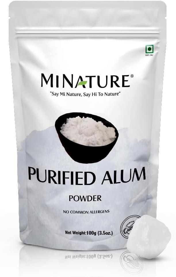 Mi Nature Alum Powder Potassium (Fitkari/Phitkari) -100% Natural Skincare for Acne, Odor Control & Water Purification Face Mask for |Pore Refining 100g |Face Pack Powder |Cruelty-Free