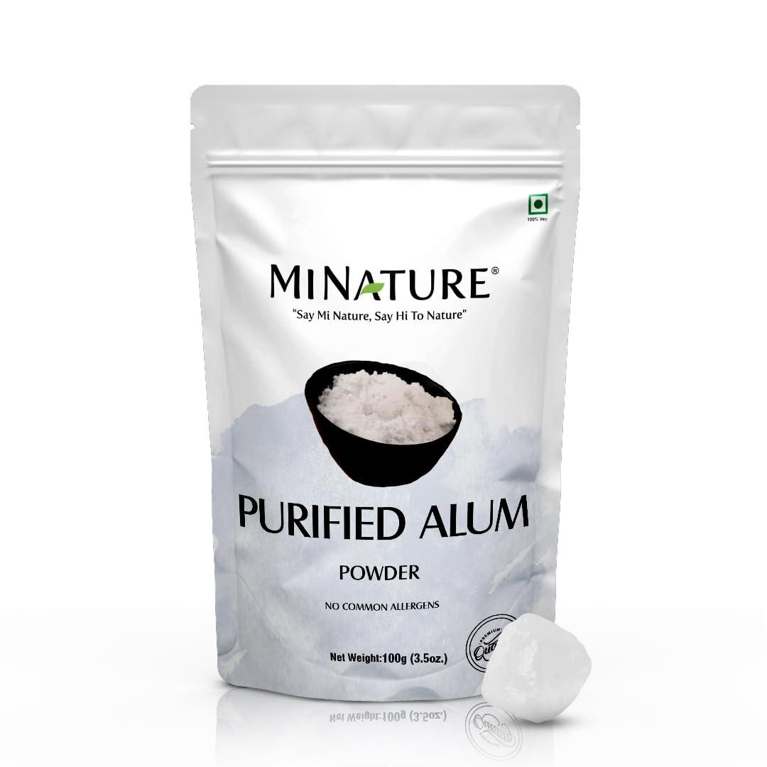Mi Nature Alum Powder Potassium (Fitkari/Phitkari) -100% Natural Skincare for Acne, Odor Control & Water Purification Face Mask for |Pore Refining 100g |Face Pack Powder |Cruelty-Free