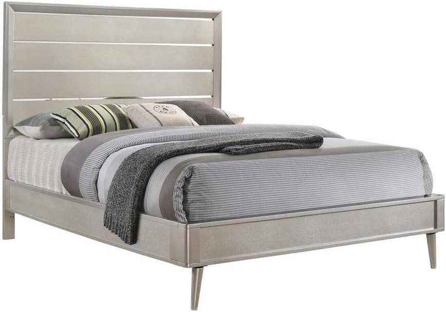 Coaster Ramon Contemporary Wood Queen Panel Bed Metallic Silver