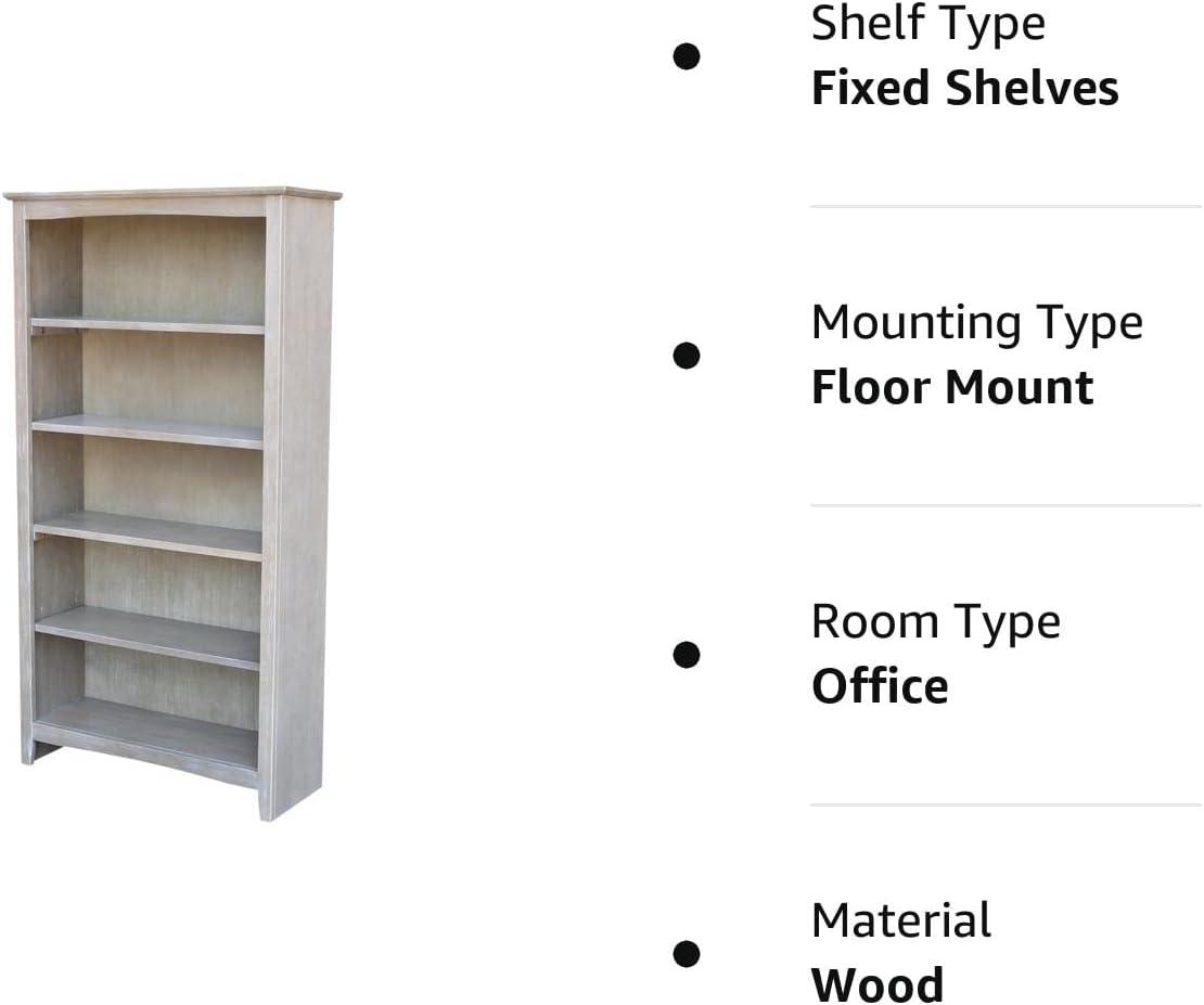 60" Shaker Bookcase Washed Gray/Taupe - International Concepts: Solid Wood, 4-Shelf Storage