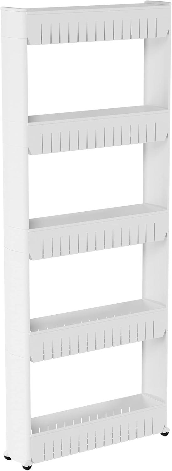 Lavish Home 5-Tier Slim Rolling Storage Cart with Wheels (White)