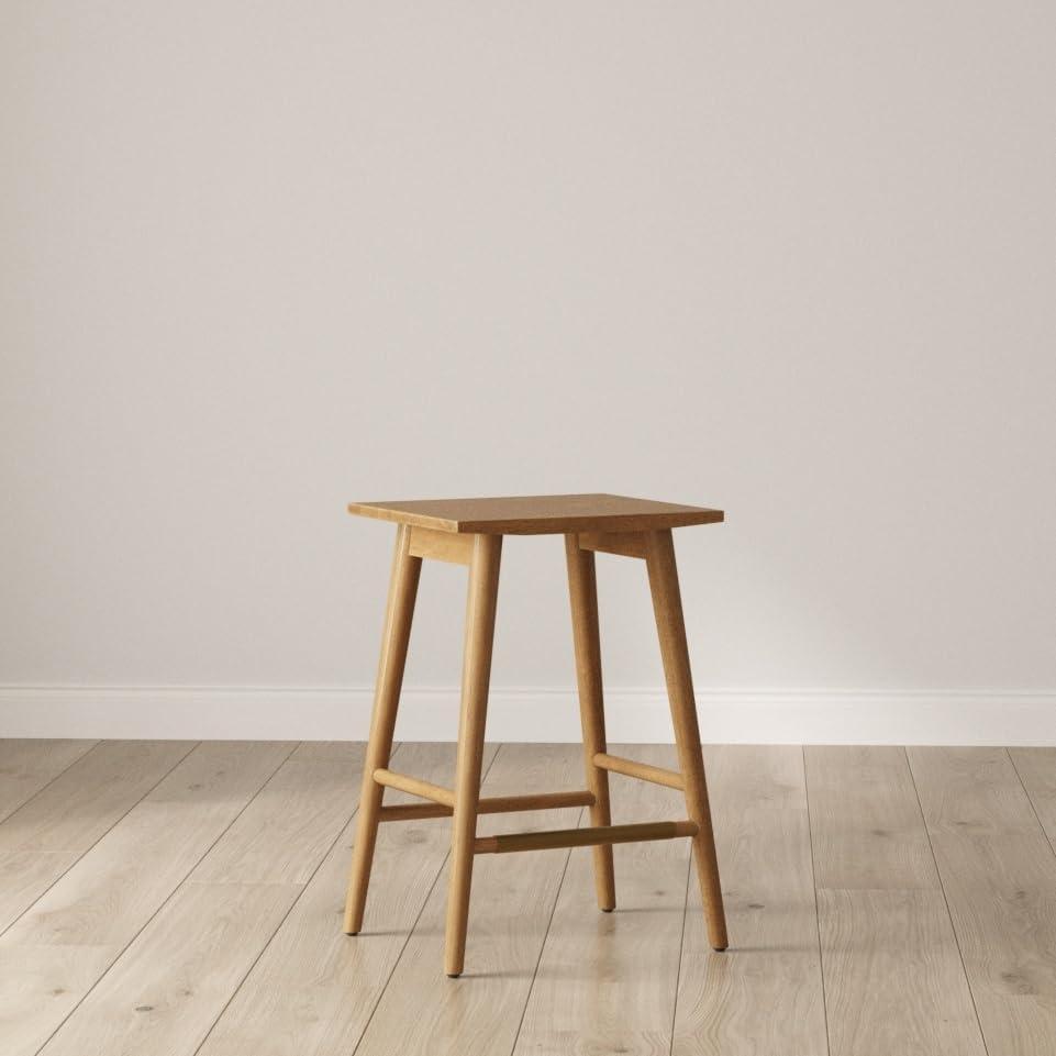 Nathan James Barker Counter Height Barstool: Padded Saddle Seat, Solid Rubberwood Legs, 24" Tall