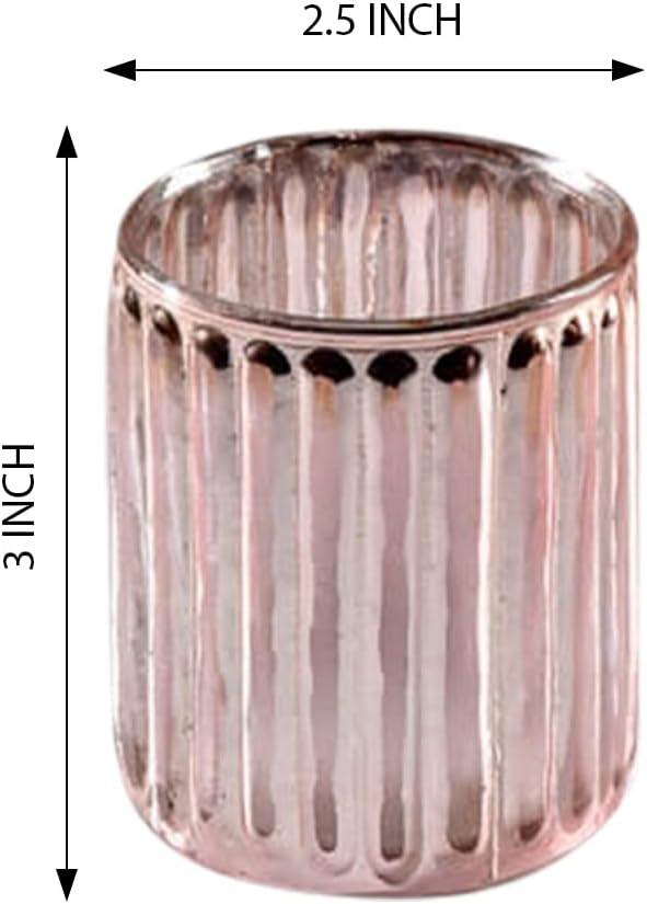 Serene Spaces Living Set Of 6 Pink Vintage Votive Holder, Tealight Holder, Stainglass Candle Holder, Ideal For Weddings, Parties, Indoor & Outdoor Events, Home Decor, Measures 2.5" Tall & 3" Diameter