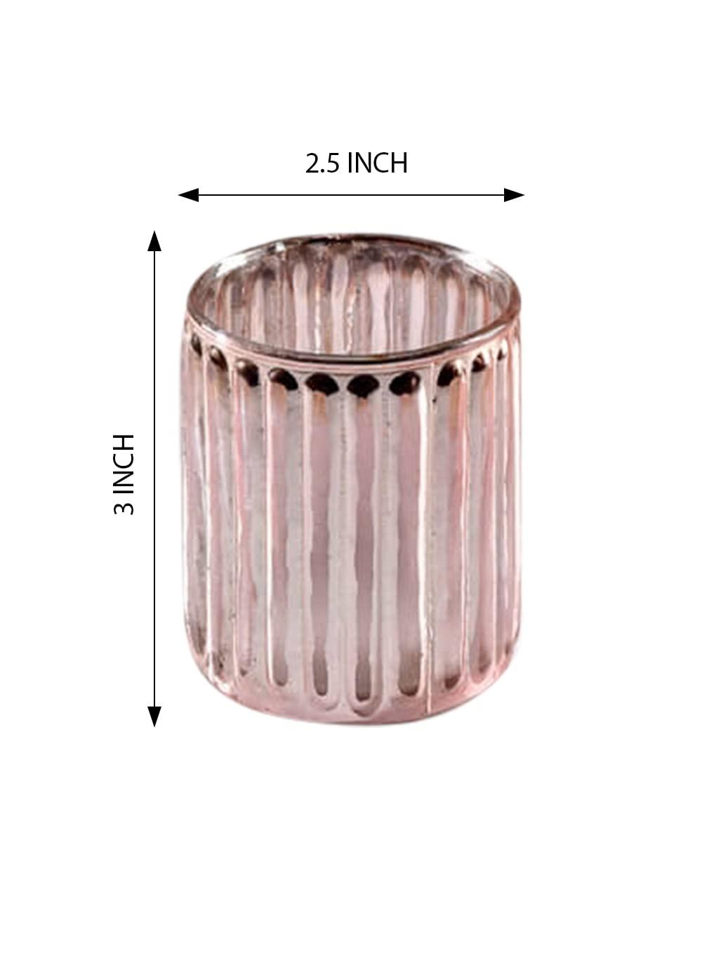 Serene Spaces Living Set Of 6 Pink Vintage Votive Holder, Tealight Holder, Stainglass Candle Holder, Ideal For Weddings, Parties, Indoor & Outdoor Events, Home Decor, Measures 2.5" Tall & 3" Diameter