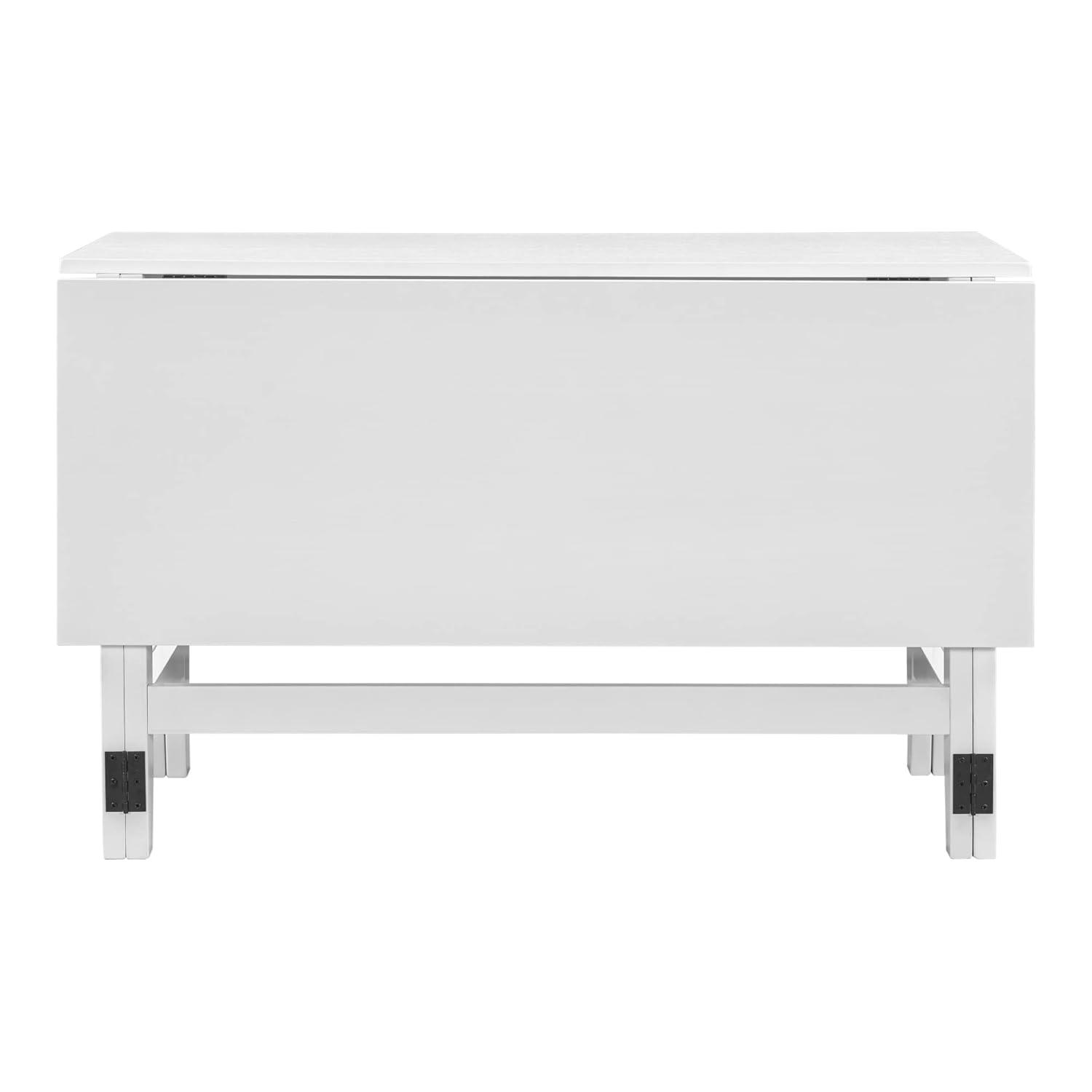 Farmhouse Drop Leaf Folding Dining Table, Space Saving Solid Wood Extendable Dining Room Table for 4 Person from 18" to 36", White