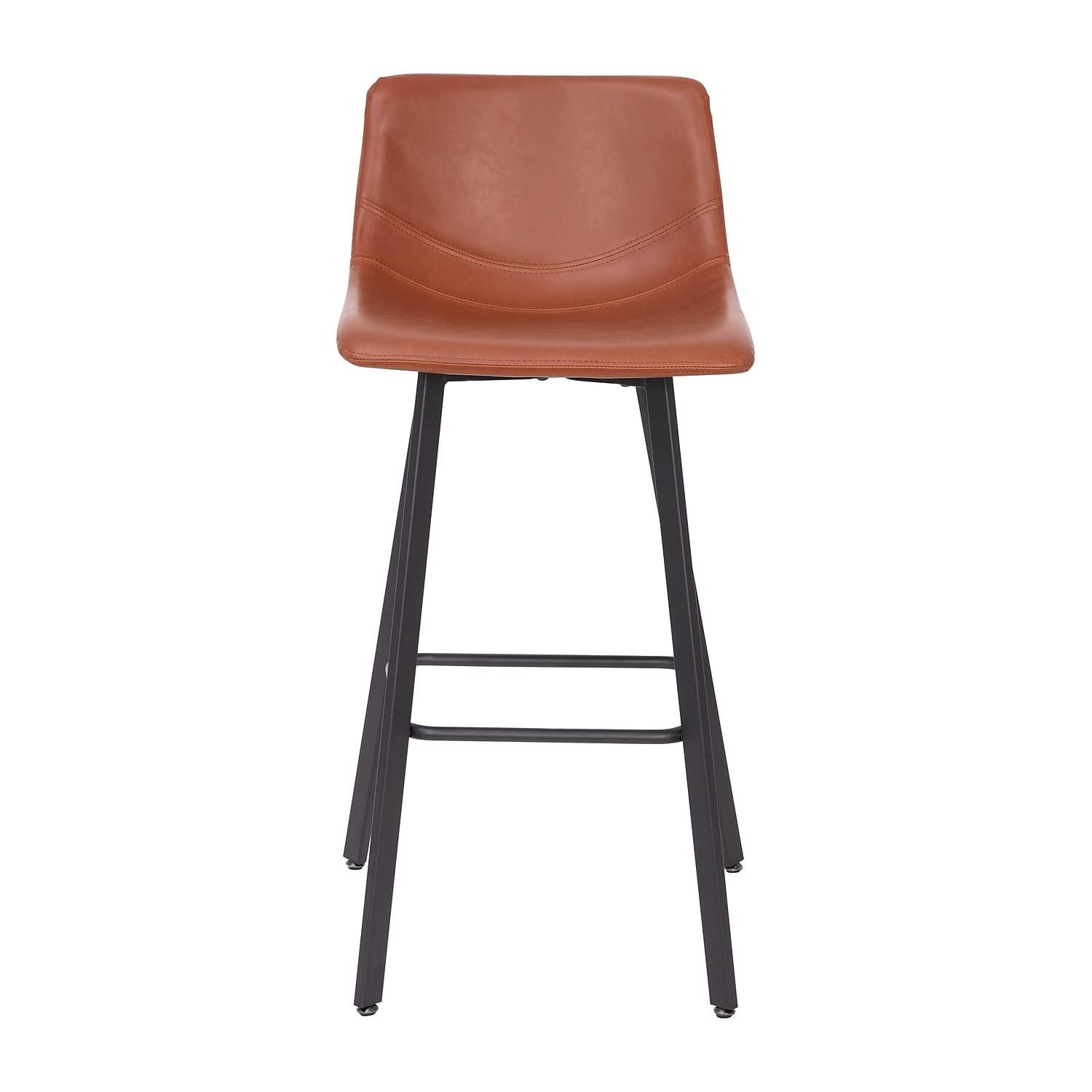 Flash Furniture Set of 2 Commercial Indoor Armless Iron Barstools - Cognac LeatherSoft