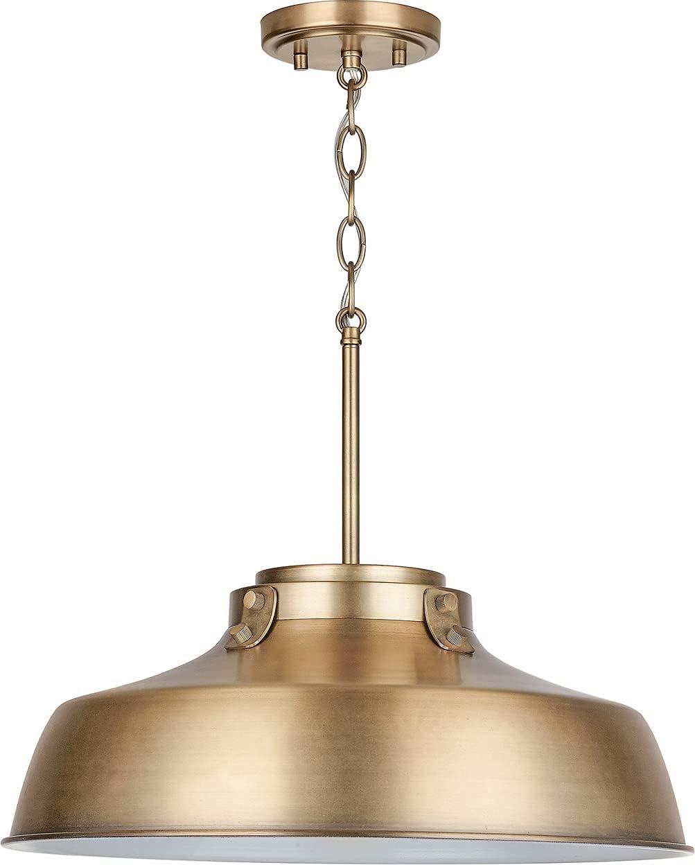 Aged Brass 1-Light Pendant with Metal Shade