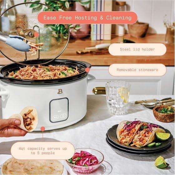 Beautiful 4Qt Slow Cooker with Touch-Activated Display, White Icing by Drew Barrymore