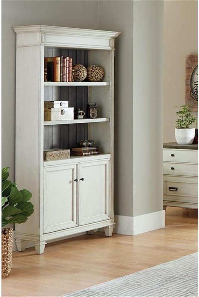 Hartford Wood Bookcase With Doors Storage Cabinet Office Shelves White