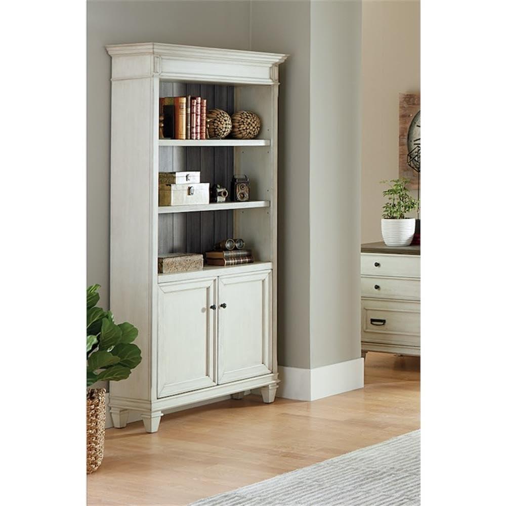 Hartford Wood Bookcase With Doors Storage Cabinet Office Shelves White