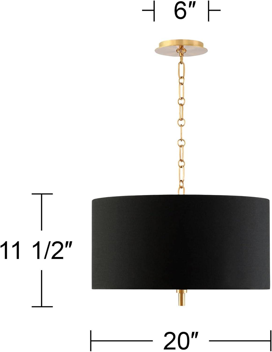 Possini Euro Design Warm Gold Pendant Chandelier 20" Wide Modern Black Fabric Drum Shade 4-Light Fixture for Dining Room Living House Kitchen Island