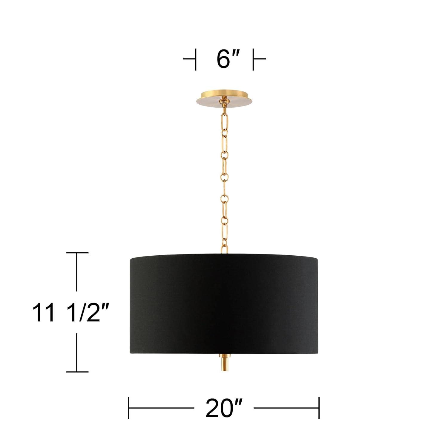 Possini Euro Design Warm Gold Pendant Chandelier 20" Wide Modern Black Fabric Drum Shade 4-Light Fixture for Dining Room Living House Kitchen Island