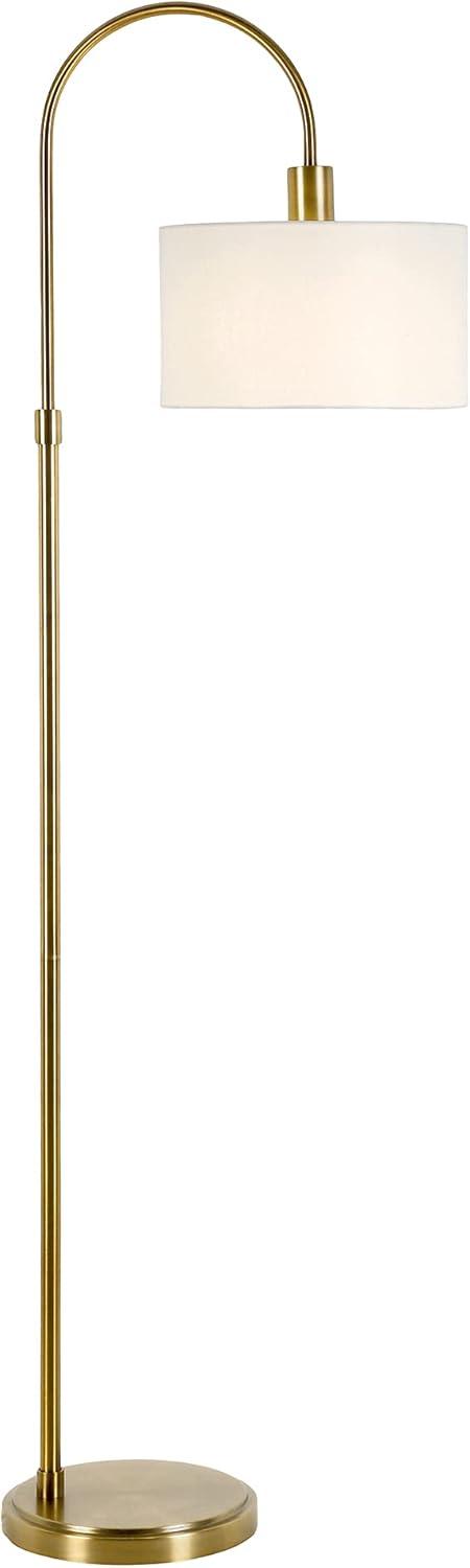 Evelyn&Zoe Veronica 70" Tall Arc Floor Lamp with Fabric Shade, Brushed Nickel/White