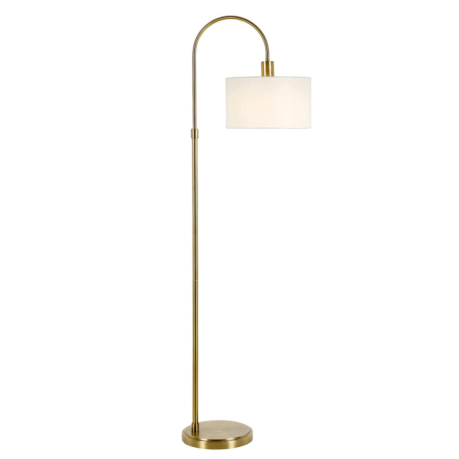 Evelyn&Zoe Veronica 70" Tall Arc Floor Lamp with Fabric Shade, Brushed Nickel/White