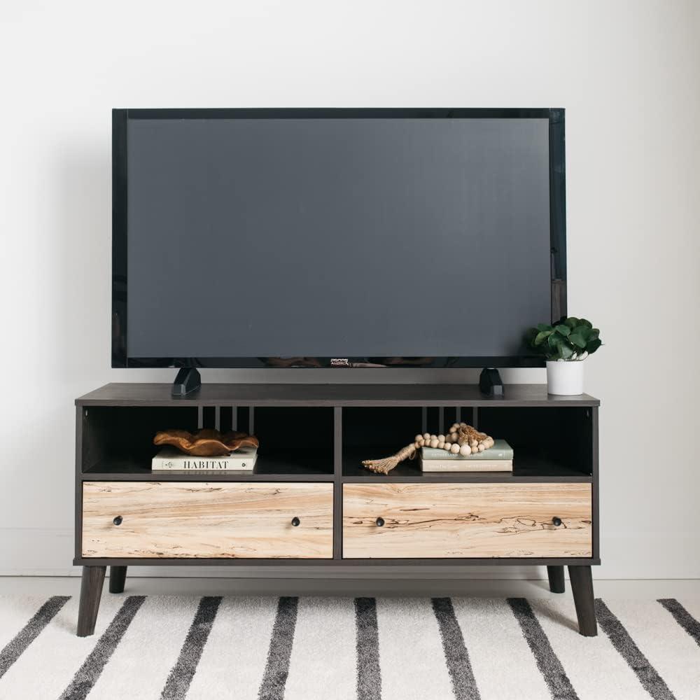 Contemporary Piperton 52'' Black and Beige TV Stand with Cabinet