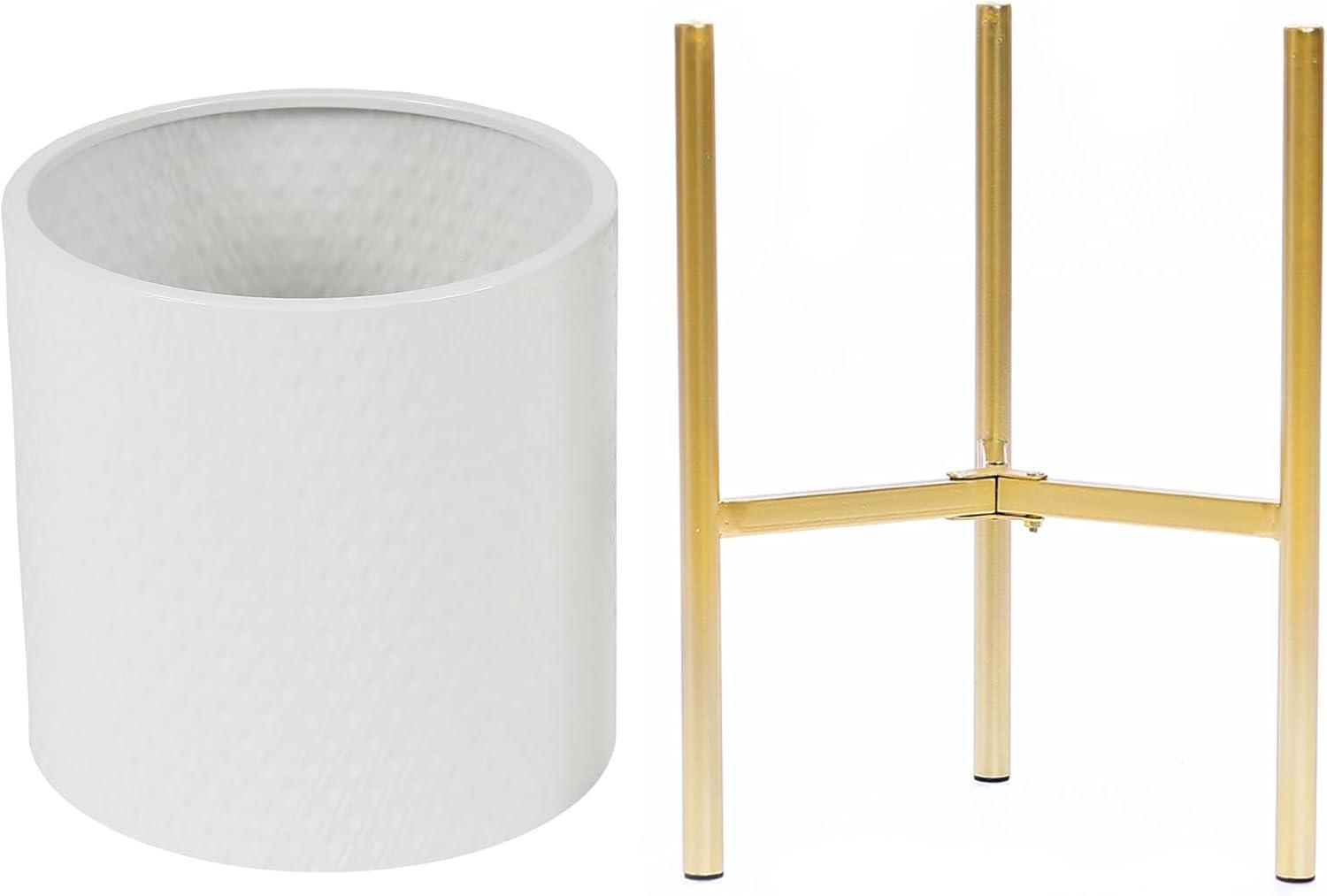 Planters for Indoor Plants, Set of 2 Indoor Plant Pots, White Planter with Gold Metal Stand, Luxury Flower Pots for Indoor Plants, Large Floor Plant Pot for Indoor Plants, NOT Waterproof