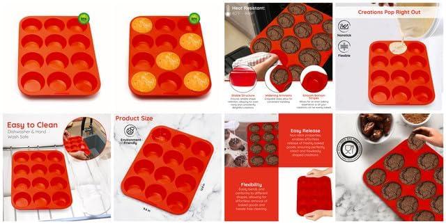 RUseeN Silicone Muffin Pan 2 Pack - 12 Cups Regular Silicone Cupcake Pan, Non-stick Silicone Great for Making Muffin Cakes, Tart, Bread - BPA Free and Dishwasher Safe