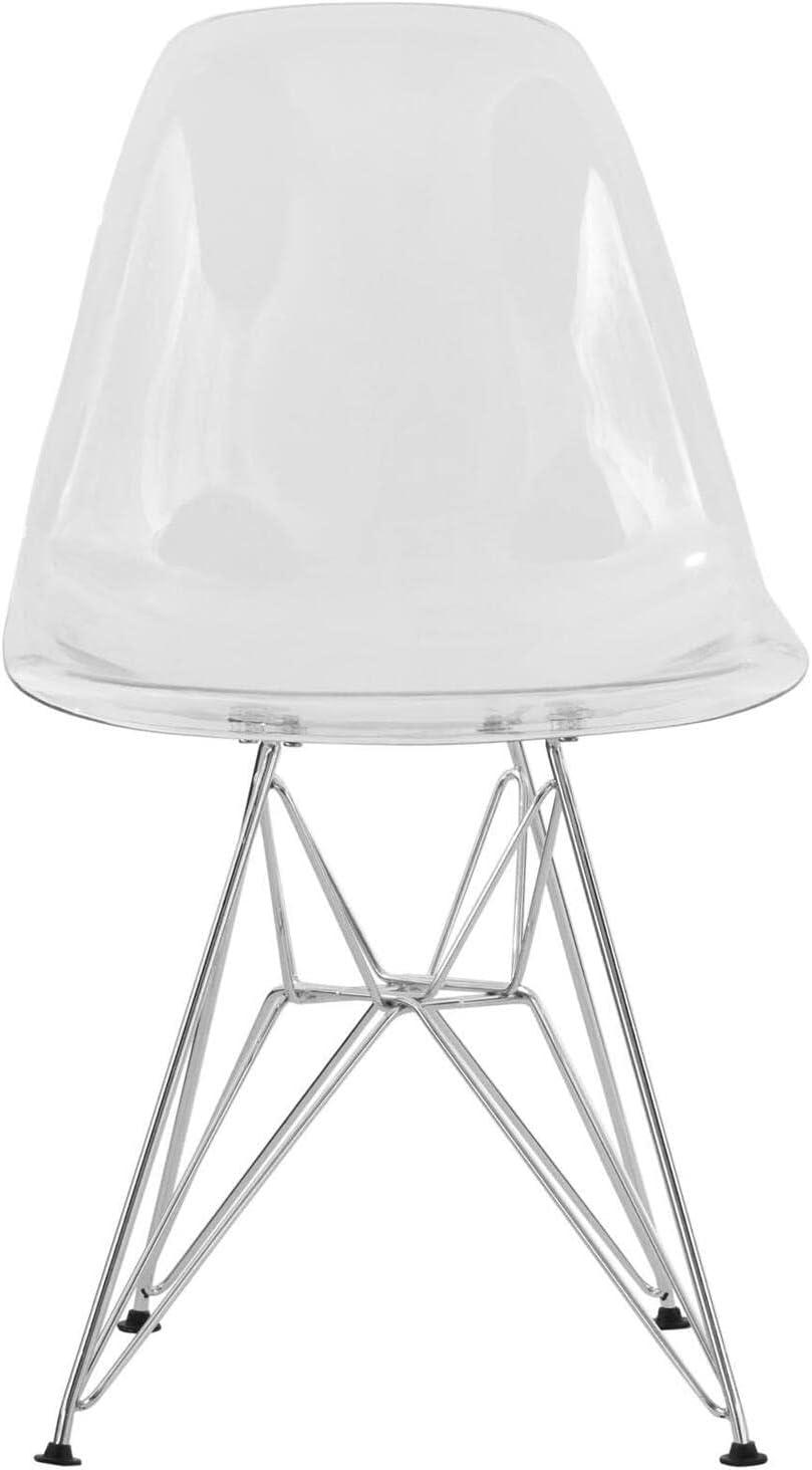 LeisureMod Cresco Modern Acrylic Dining Chairs (Set of 2) – Eiffel Chrome Base, Stylish Accent Chairs for Contemporary Dining Rooms & Kitchen Tables