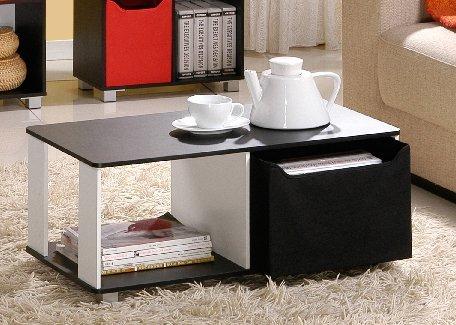 Coffee Table with Bin Drawer, Black & White - 13.75 x 31.5 x 15.75 in.
