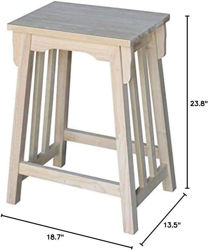 24" Mission Counter Height Barstool Unfinished - International Concepts: Solid Parawood, Rectangle Seat