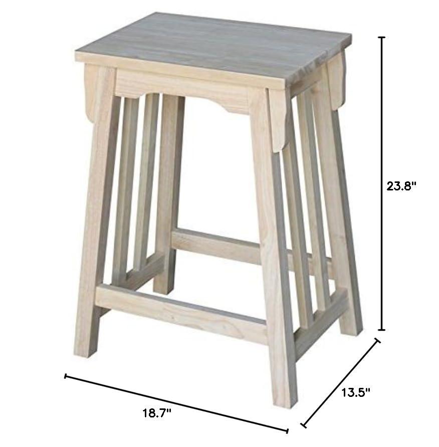 24" Mission Counter Height Barstool Unfinished - International Concepts: Solid Parawood, Rectangle Seat