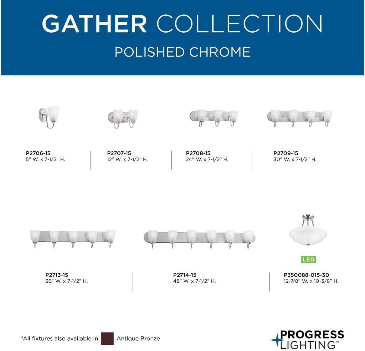 Progress Lighting Gather Collection 2-Light Bath Bracket, Polished Chrome, Etched Glass Shades