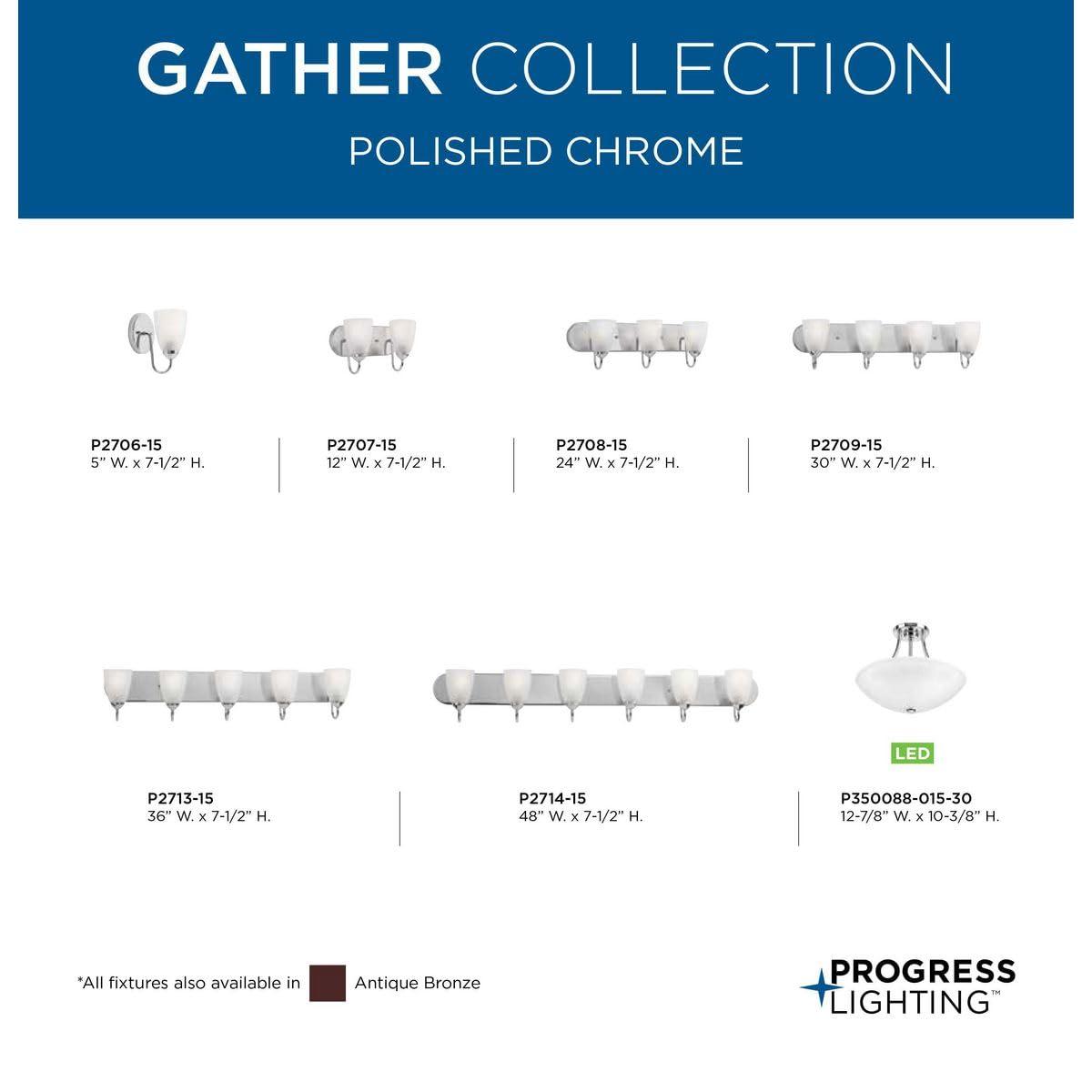 Progress Lighting Gather 6-Light Bath Bracket, Polished Chrome, Etched Glass Shades