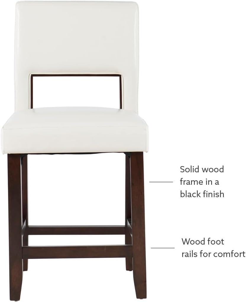 Linon 24" Vega Padded Back and Seat Faux Leather Counter Height Barstool Hardwood White: Rubberwood Legs, Polyurethane Upholstery