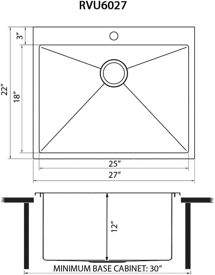 22 x 12 in. Topmount Laundry Deep Utility Sink with 16 Gauge Stainless Steel