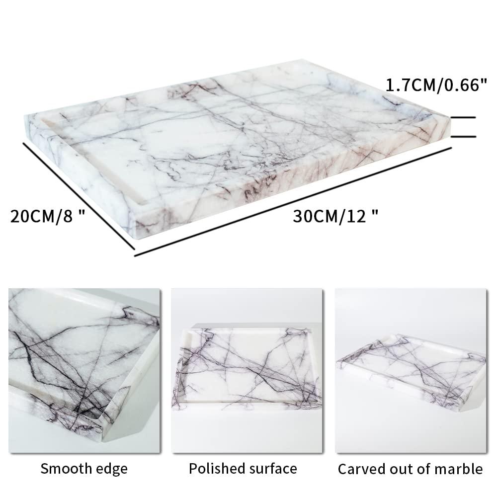 Real Luxurious Vanity Tray Natural Genuine Marble Storage Tray for Home Decor Stone Tray for Bathroom/Kitchen/Vanity/Dresser Non-Resin/Non-Ceramic(Lilac)