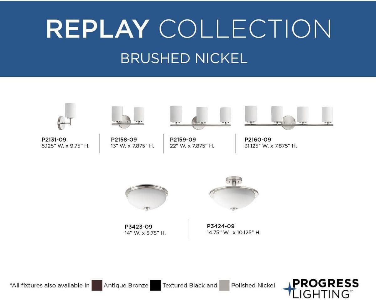 Progress Lighting Replay 2-Light Bath Vanity, Brushed Nickel, Porcelain Shade