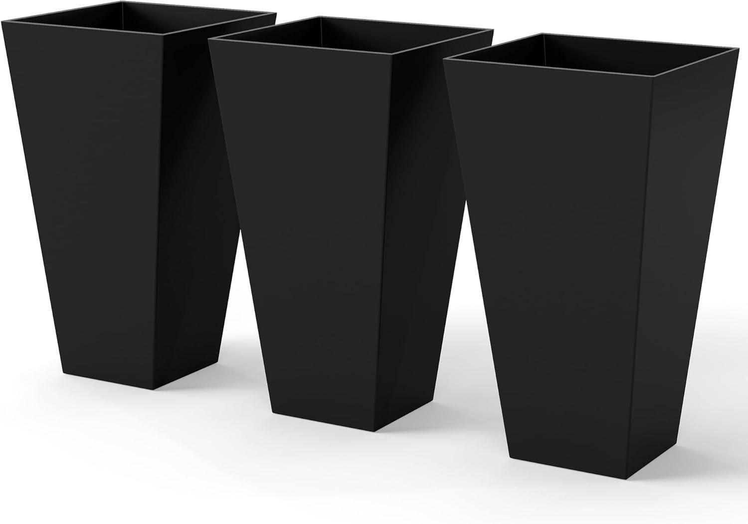 Outsunny Set of 3 Tall Planters with Drainage Hole, 28" Outdoor Flower Pots, Indoor Planters for Porch Patio and Deck, Black