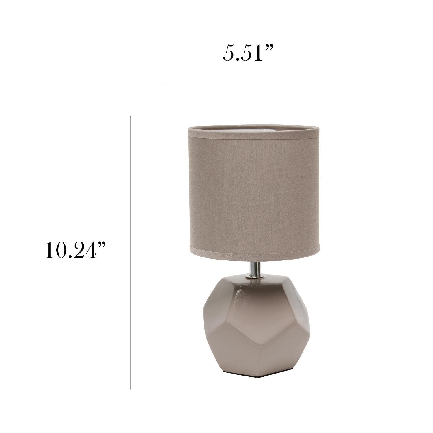 Simple Designs Round Prism Mini Table Lamp with Matching Fabric Shade Gray