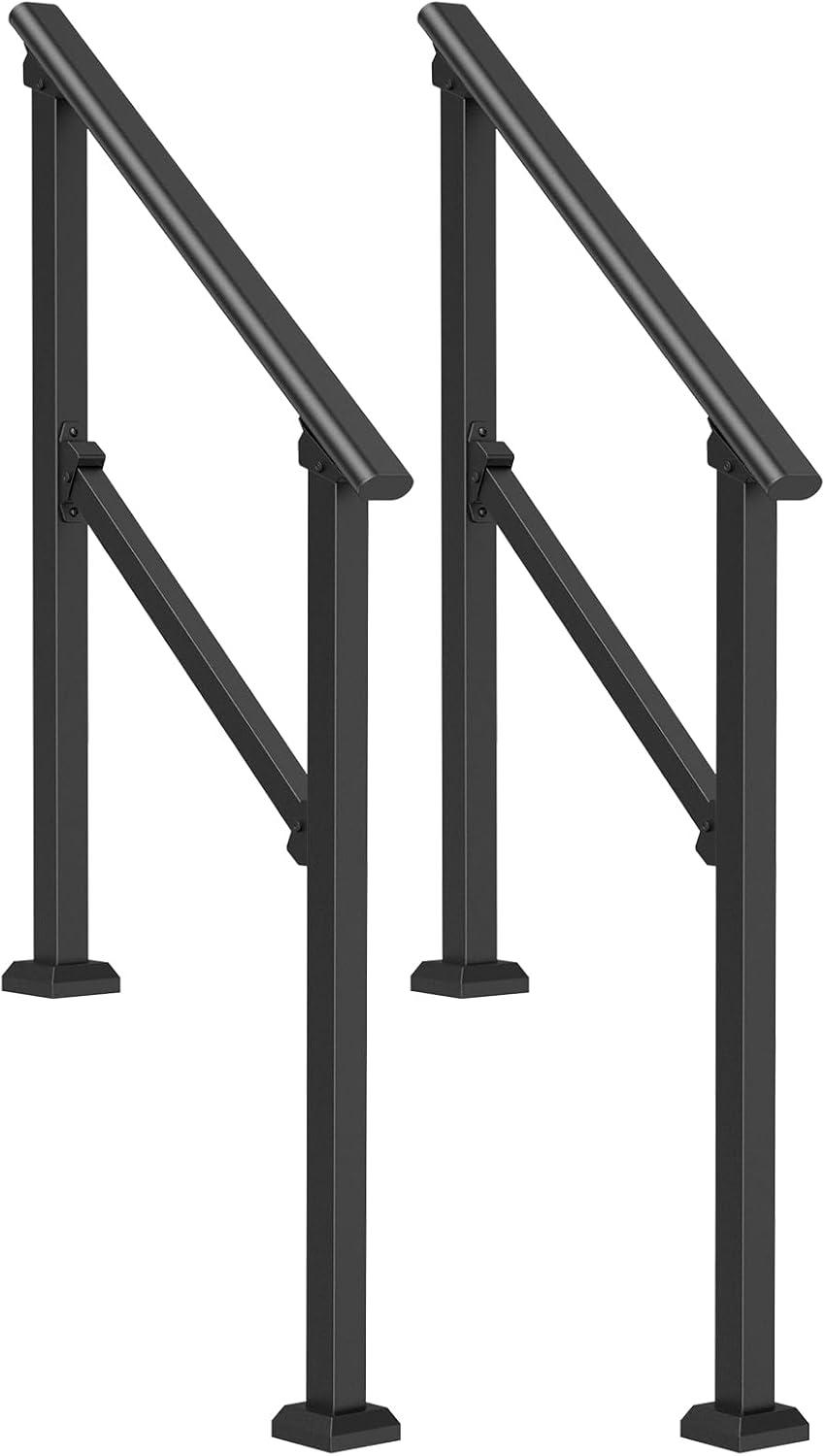 VEVOR Handrails for Outdoor Steps, 2 PCS 2-3 Step Stair Hand Rail Kit, Transitional Carbon Steel Railings with Installation Kit, Stair Rails for Seniors, Concrete & Porch & Deck, Black Square Tube