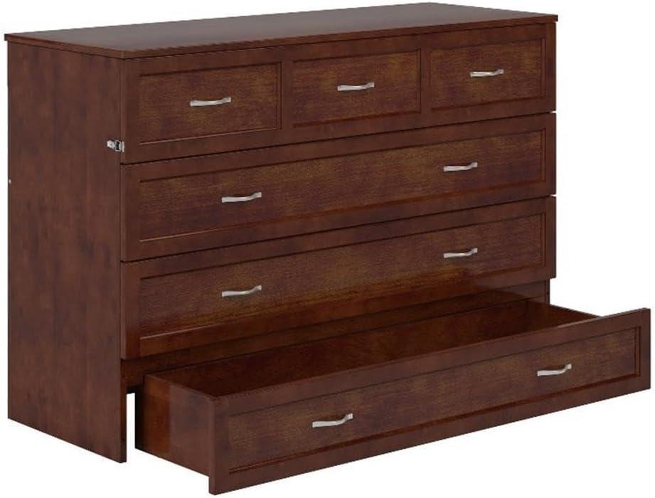Queen Northfield Murphy Bed Chest Walnut - AFI: Hardwood Frame, Built-In USB Ports & Storage Drawer