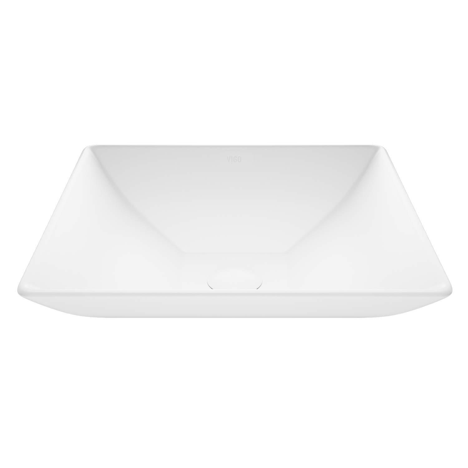 VIGO VG04004 Hibiscus 16" L x 16" W x 5" HMatte Stone White Handmade Square Vessel Bathroom Sink