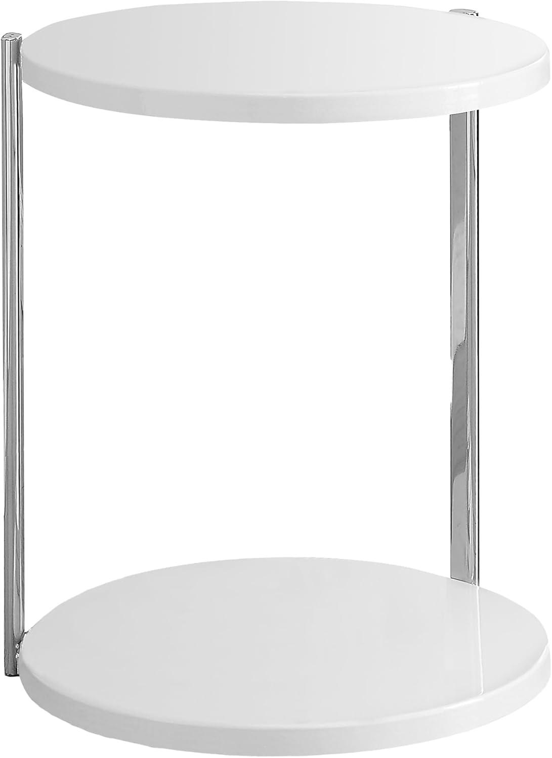 Contemporary Glossy White Round Metal Accent Table