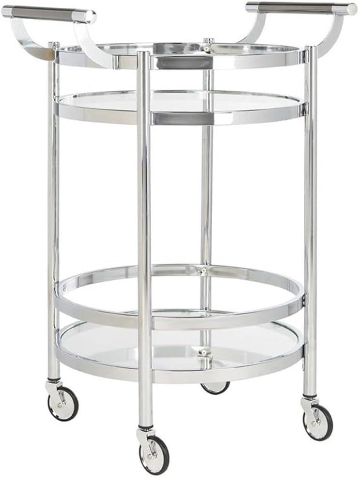 Sienna 2 Tier Round Bar Cart - BCT8001C - Chrome/Glass - Safavieh