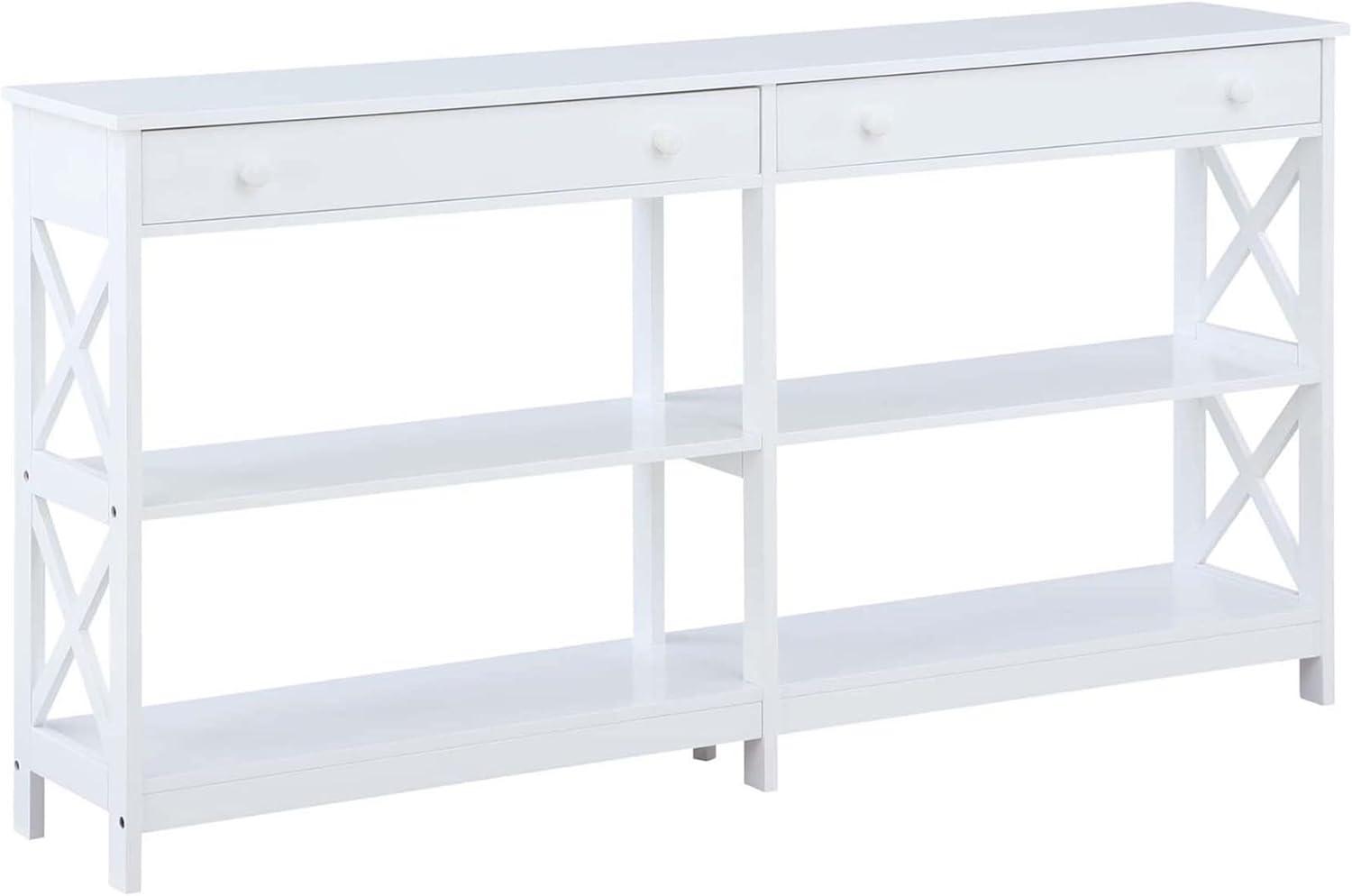 Oxford White 60" Console Table with Storage Shelves and Drawers